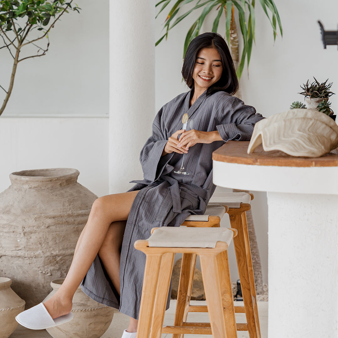 Bathrobe Cotton Waffle - Grey