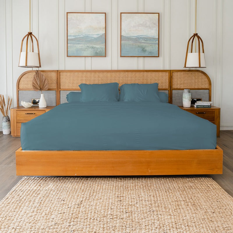 Bed Set Standard 100% Cotton Blue Stone