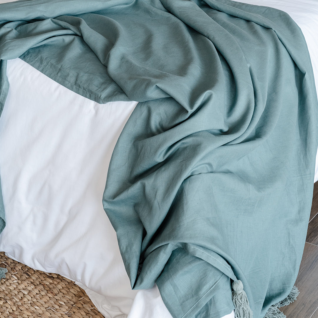 Balsam Green Linen Blend Blanket Set