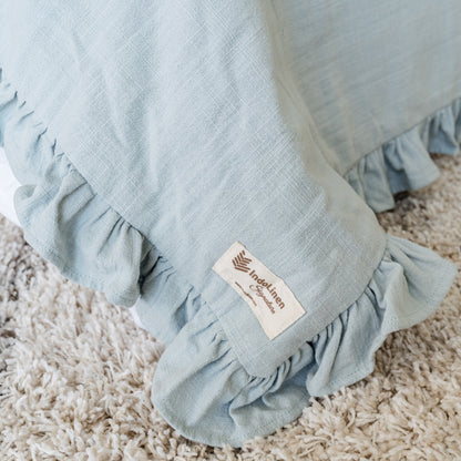 Cotton Blanket Set Ruffle and Textured Ice Blue