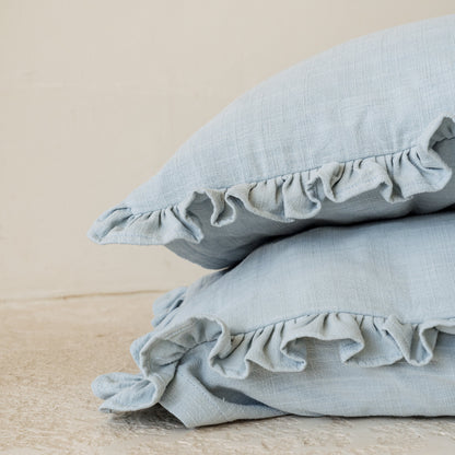 Cotton Blanket Set Ruffle and Textured Ice Blue