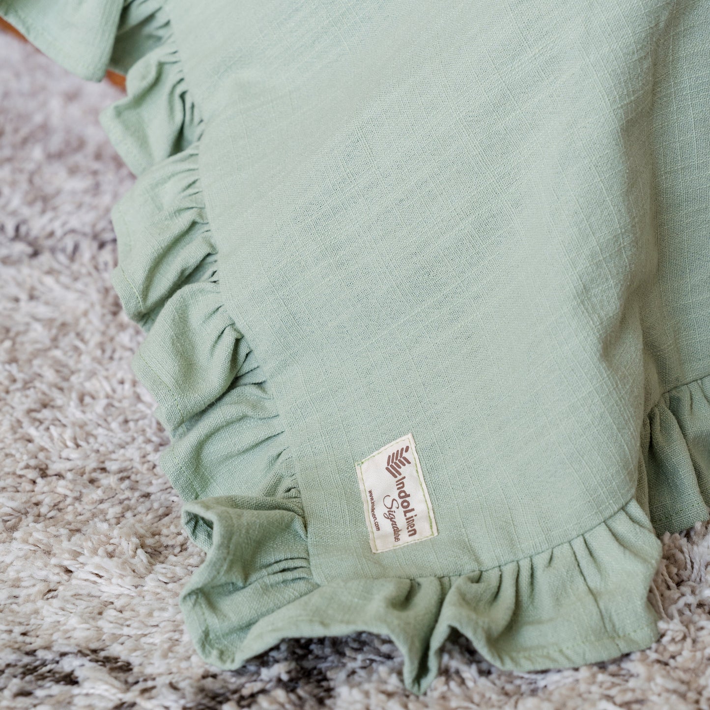 Cotton Blanket Set Ruffle and Textured Green