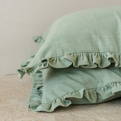 Cotton Blanket Set Ruffle and Textured Green